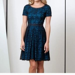 Elie Tahari Black Lace Midi Dress with Teal Lining